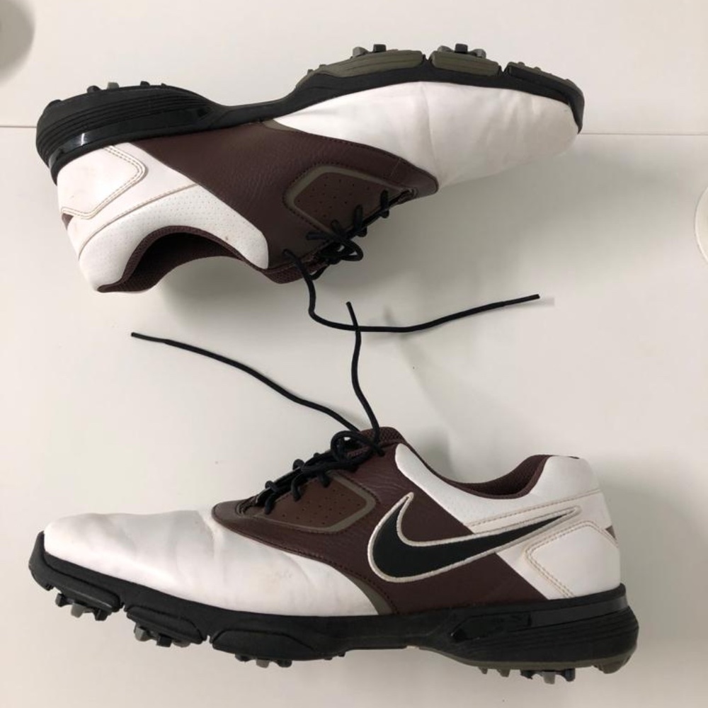 Nike Mens Size 10W Golf Shoes Brown White Sneakers Spiked 552070-101